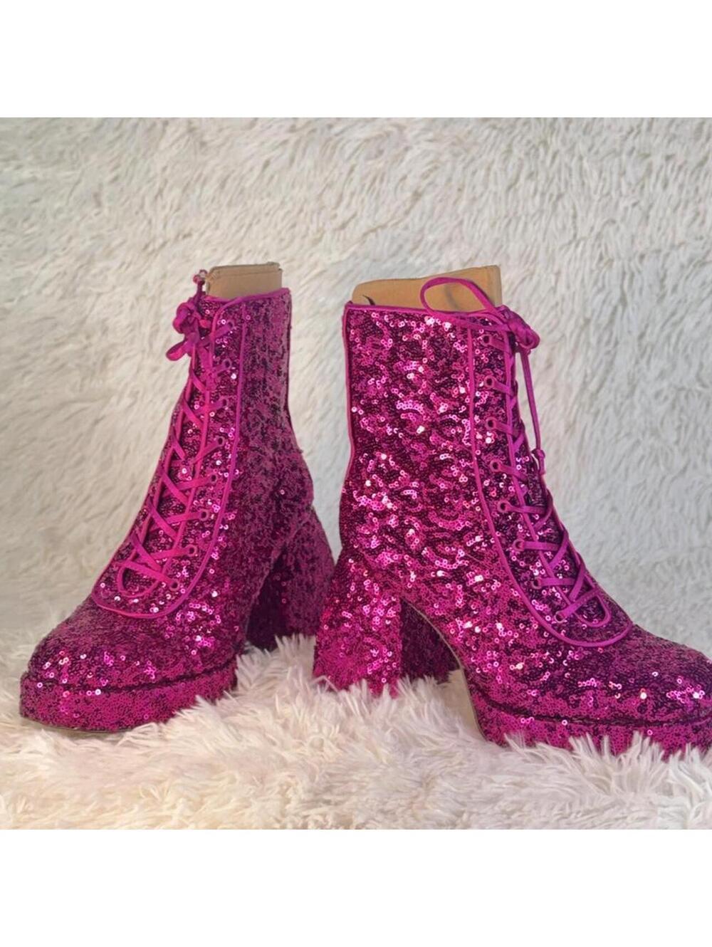 Circus NY by Sam Edelman Kia Pink Sequin Platform Boots – Size 8.5 💕✨